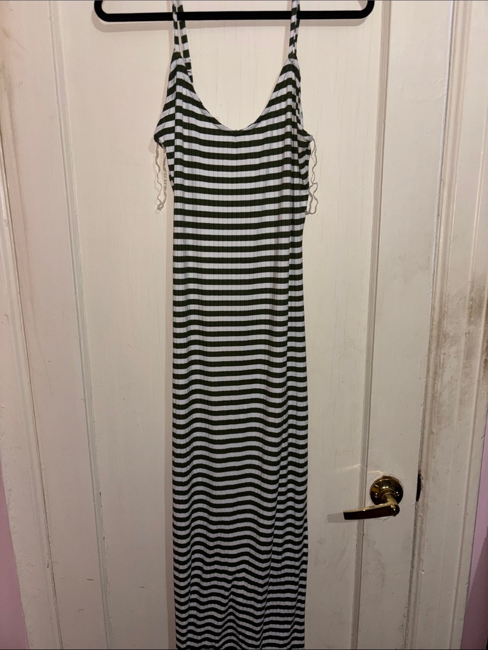 Striped Green and White Maxi Dress - Sleeveless Slip Dress